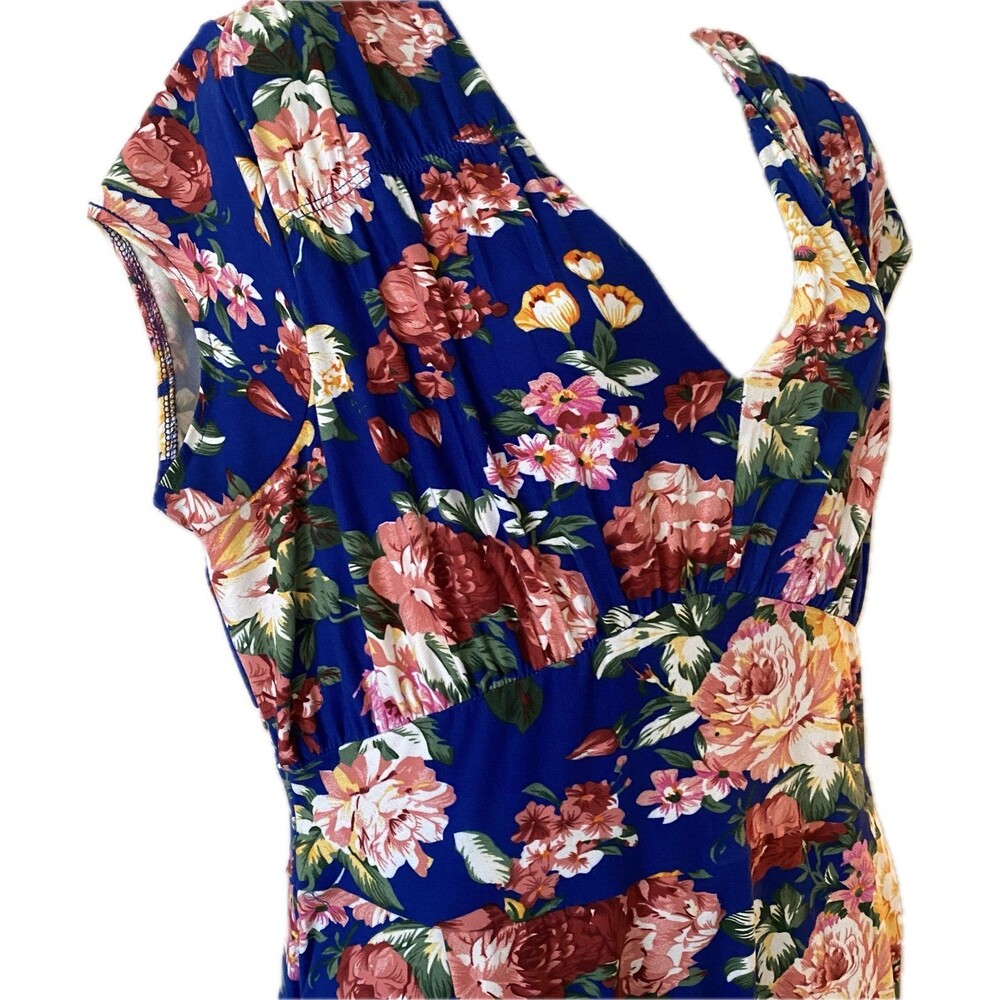 NWT Royal Blue and Pink English Garden Floral Willow Lindy Bop Swing Dress